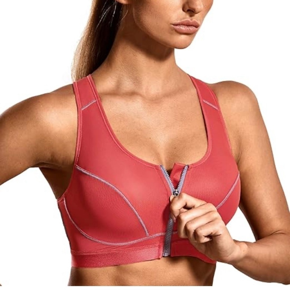 NWT SYROKAN Women's Max Sports Bra with Zip, X-Back and Removable Padding 38DD